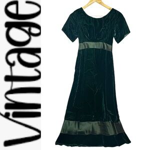 70’s/80’s Hand Seen Green Velvet and Organza Bow Dress app small